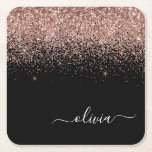 Posavasos Cuadrado De Papel Monograma monograma de guion de Purpurina rosa de<br><div class="desc">Oro negro y Rosa - Rubor Rosado Purpurina Script Monograma Nombre Papel de papel. Esto hace que la graduación perfecta, el cumpleaños, el boda, la ducha de novia, el aniversario, la ducha de bebé o la fiesta de soltera sea un regalo para alguien que ama el lujo glam y los...</div>