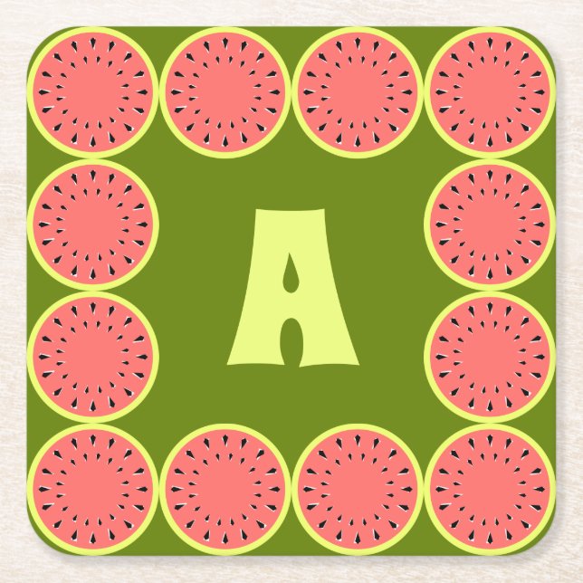 Posavasos Cuadrado De Papel Monograma múltiple rosa de sandía (Anverso)