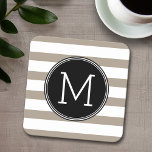 Posavasos Cuadrado De Papel Monograma negro con taupe y rayas blancas<br><div class="desc">Un color beige dorado con blanco y negro — Un diseño sencillo con un área para monogramas. Si necesita ajustar la ilustración o cambiar el tipo de letra,  puede hacer clic en el área personalizar. Esto le llevará a la herramienta de diseño donde puede hacer muchos cambios.</div>