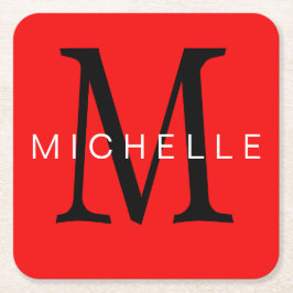 Posavasos Cuadrado De Papel Monograma negro rojo profesional Su nombre