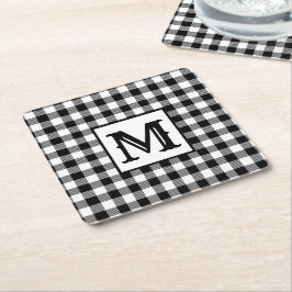 Posavasos Cuadrado De Papel Monograma negro y blanco