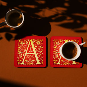 Posavasos Cuadrado De Papel Monograma ornamental antiguo - capital A