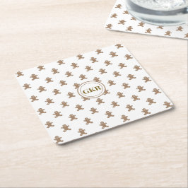Posavasos Cuadrado De Papel Monograma, patrón de hombre de pan de jengibre