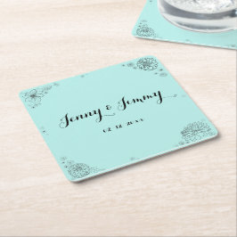 Posavasos Cuadrado De Papel Monograma personalizado de boda floral
