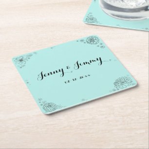 Posavasos Cuadrado De Papel Monograma personalizado de boda floral