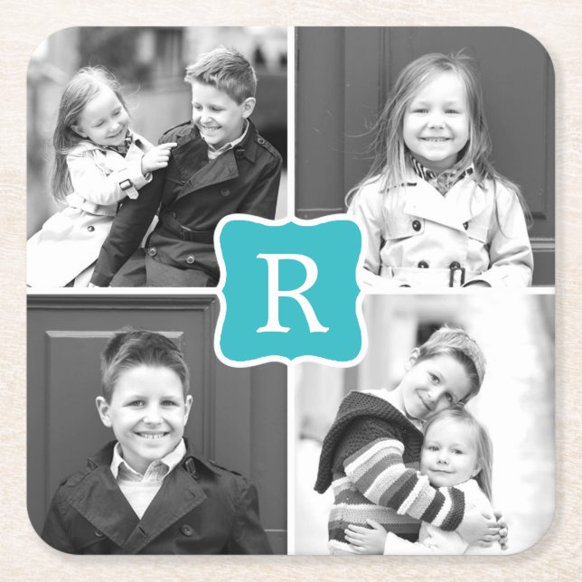 Posavasos Cuadrado De Papel Monograma Personalizado de Collage Astratos fotogr (Anverso)