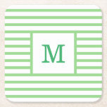 Posavasos Cuadrado De Papel Monograma Personalizado de franjas verdes y blanca<br><div class="desc">Agradable y sencilla montaña rusa y blanca desnuda con el nombre o iniciales de su personalizado en monograma, para su próxima fiesta especial de cumpleaños, ducha de bebé o boda! Hecho con papel. Personalizar con tu tipo de letra y color favoritos para convertirlo en tu única y única montaña rusa...</div>