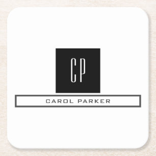 Posavasos Cuadrado De Papel Monograma profesional moderno Nombre simple