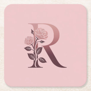 Posavasos Cuadrado De Papel Monograma R Conjunto De Semillas De Monograma R Ro