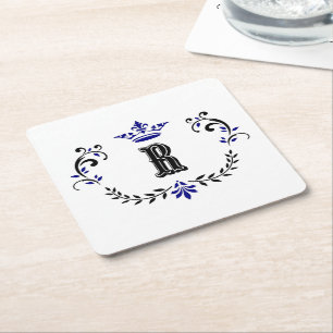 Posavasos Cuadrado De Papel Monograma 'R' de la corona