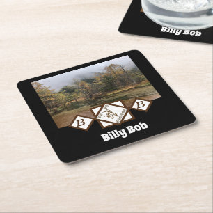 Posavasos Cuadrado De Papel Monograma Rodeo Bull Rider y Longhorn