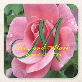 Posavasos Cuadrado De Papel Monograma rosa ocre