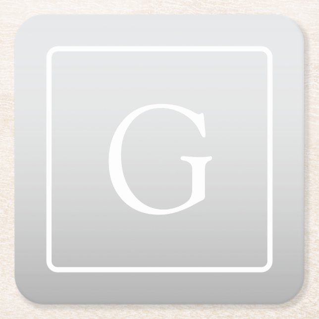 Posavasos Cuadrado De Papel Monograma sutil gradiente gris claro (Anverso)