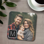 Posavasos Cuadrado De Papel Monograma único de Collage de fotos blanco y negro<br><div class="desc">Puede usar fotos cuadradas para este diseño. Utiliza tres fotos cuadradas para crear un regalo único y personal. O puedes mantener al cachorro hipster y hacer un keepsake de moda. Si necesita ajustar las imágenes,  haga clic en la herramienta personalizar para realizar cambios.</div>