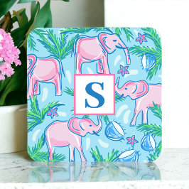 Posavasos Cuadrado De Papel Monograma verde rosa azul preppy