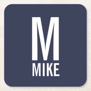 Posavasos Cuadrado De Papel Monograma y nombre negrita personalizado moderno