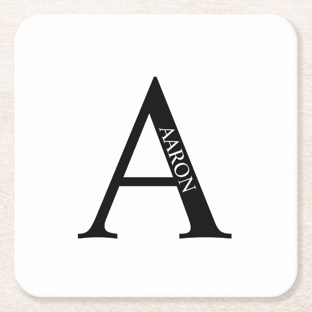 Posavasos Cuadrado De Papel Monograma y nombre personalizados (Anverso)