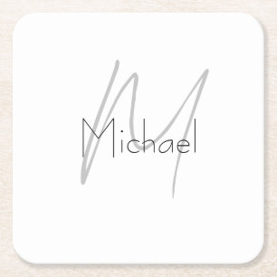 Posavasos Cuadrado De Papel Monogramado Nombre moderno plano Minimalista