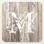 Posavasos Cuadrado De Papel Monogramadoras Rustic Wood<br><div class="desc">Fotografía detallada de tableros viejos acariciados en un muelle. Muestra grano de madera, nudos y envejecimiento en estas hermosas tablas que han estado expuestas al sol, humedad y sal durante muchos años. Añade un monograma personalizado en un estilo de Lacy capeado y tienes la elegancia rústica de shabby chic para...</div>