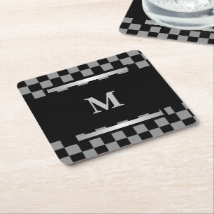 Posavasos Cuadrado De Papel Monogramaje de papel negro a cuadros