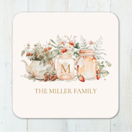 Posavasos Cuadrado De Papel Monogrammed Forest Floral Botanical Family Name