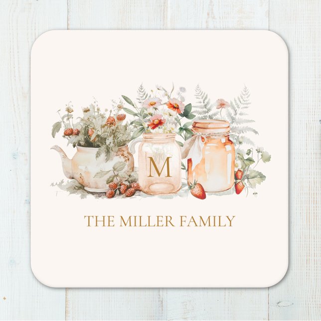 Posavasos Cuadrado De Papel Monogrammed Forest Floral Botanical Family Name (In situ)