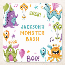 Posavasos Cuadrado De Papel Monster Bash Little Monster Birday Party