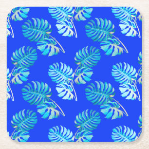 Posavasos Cuadrado De Papel Monstera Brisa Azul Cobalto