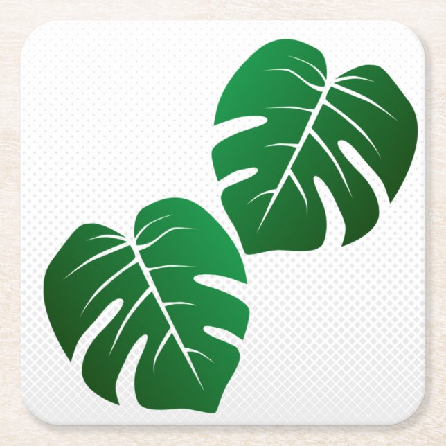Posavasos Cuadrado De Papel Monstera de papel de diseño de hoja (Anverso)
