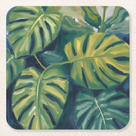 Posavasos Cuadrado De Papel Monstera deja acuarela botánica