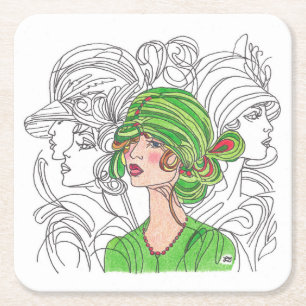 Posavasos Cuadrado De Papel Monstruo Chica Flapper