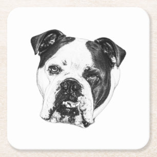 Posavasos Cuadrado De Papel Monstruo de Bulldog seguro para anillos