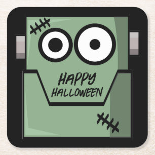Posavasos Cuadrado De Papel Monstruo de Frankenstein de dibujos animados Hallo
