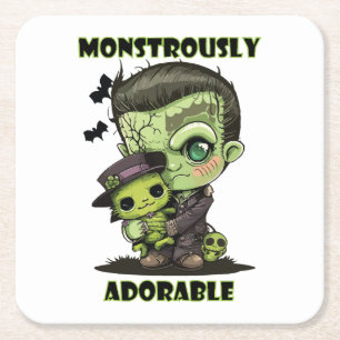 Posavasos Cuadrado De Papel Monstruo de Frankenstein lindo con peluche