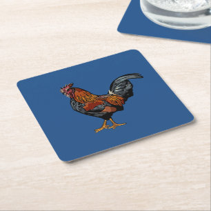 Posavasos Cuadrado De Papel Monstruo de gallo azul