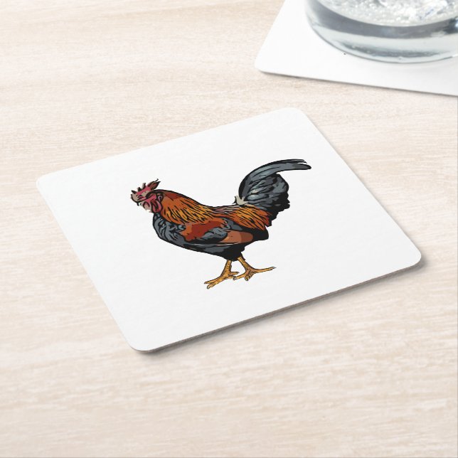 Posavasos Cuadrado De Papel Monstruo de gallo blanco (En perspectiva)