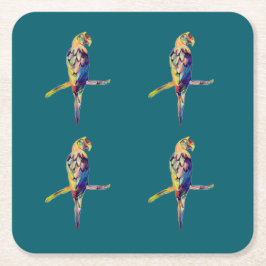 Posavasos Cuadrado De Papel Monstruo de loro colorido