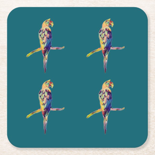 Posavasos Cuadrado De Papel Monstruo de loro colorido (Anverso)