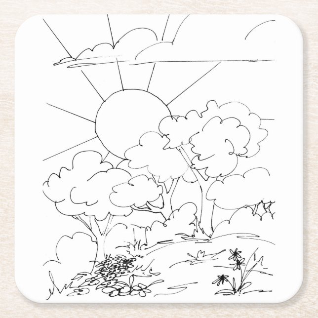 Posavasos Cuadrado De Papel Monstruo de papel - Amanecer sobre la colina (Anverso)