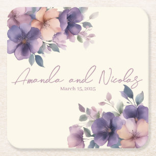 Posavasos Cuadrado De Papel Monstruo de papel boda de flores rosadas puras