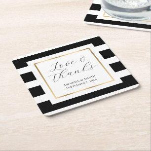 Posavasos Cuadrado De Papel Monstruo de papel Boda rayado negro y dorado