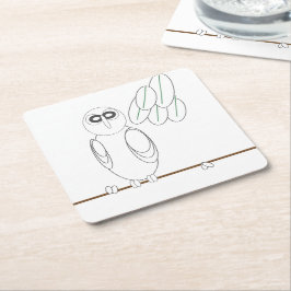 Posavasos Cuadrado De Papel Monstruo de papel - Búho en árbol a color