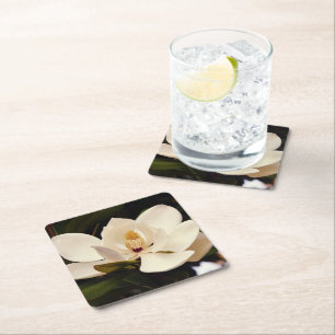 Posavasos Cuadrado De Papel Monstruo de papel con brillo de magnolia blanca