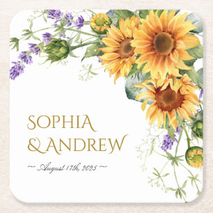 Posavasos Cuadrado De Papel Monstruo de papel cuadrado de Boda Sunflowers y La