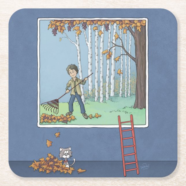 Posavasos Cuadrado De Papel Monstruo de papel cuadrado de hojas de rastrillo d (Anverso)