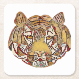 Posavasos Cuadrado De Papel Monstruo de papel cuadrado de la cara del tigre