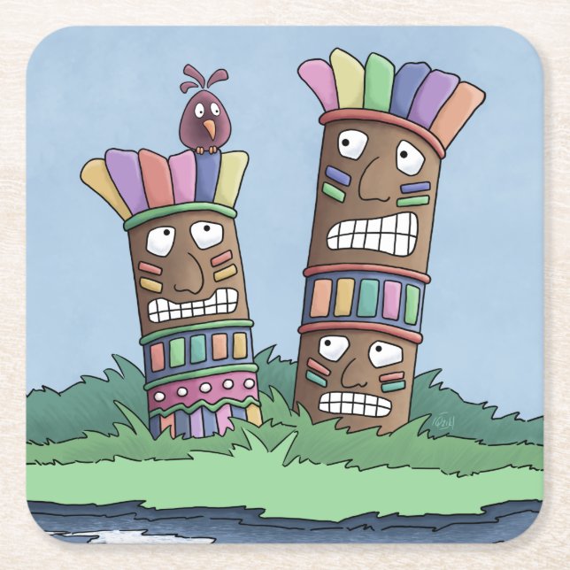 Posavasos Cuadrado De Papel Monstruo de papel cuadrado de rosebud tiki (Anverso)