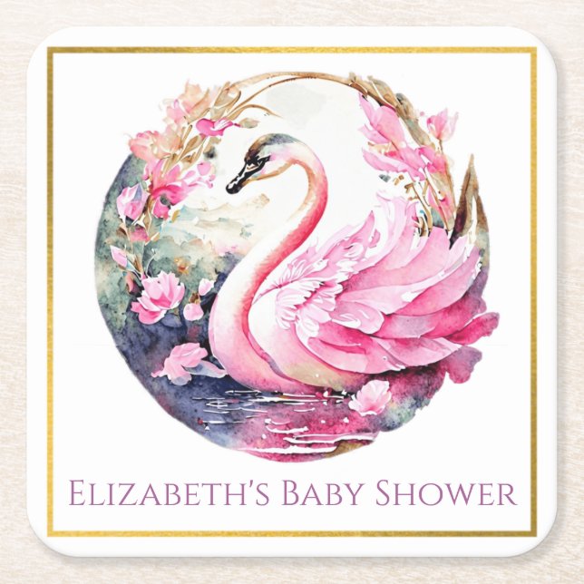 Posavasos Cuadrado De Papel Monstruo de papel de cisne caprichoso (Anverso)