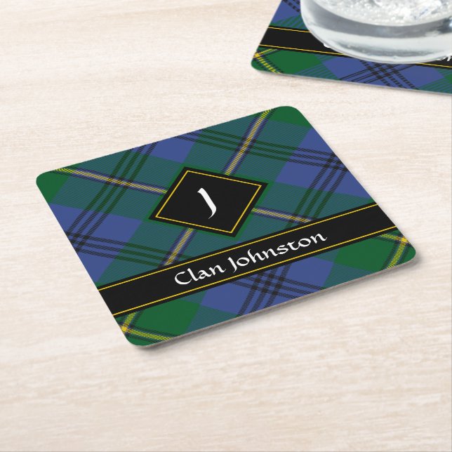 Posavasos Cuadrado De Papel Monstruo de papel de Clan Johnston Tartan Square (En perspectiva)