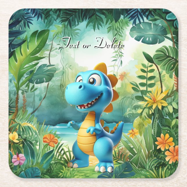 Posavasos Cuadrado De Papel Monstruo de papel de dinosaurio (Anverso)